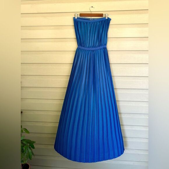 BCBGMaxAzria Mateo strapless pleated maxi dress satin glam royal blue s S EUC - Picture 6 of 16